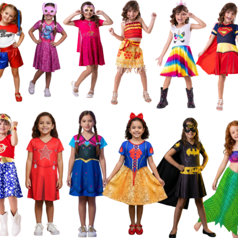 Vestido Fantasia Infantil Temático Estampado 12 Modelos