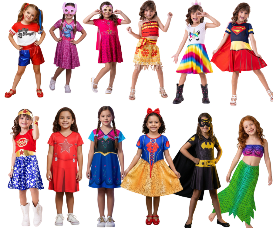 Vestido Fantasia Infantil Temático Estampado 12 Modelos