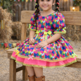 Vestido Junino Infantil Arraiá Caipira Bandeirinhas