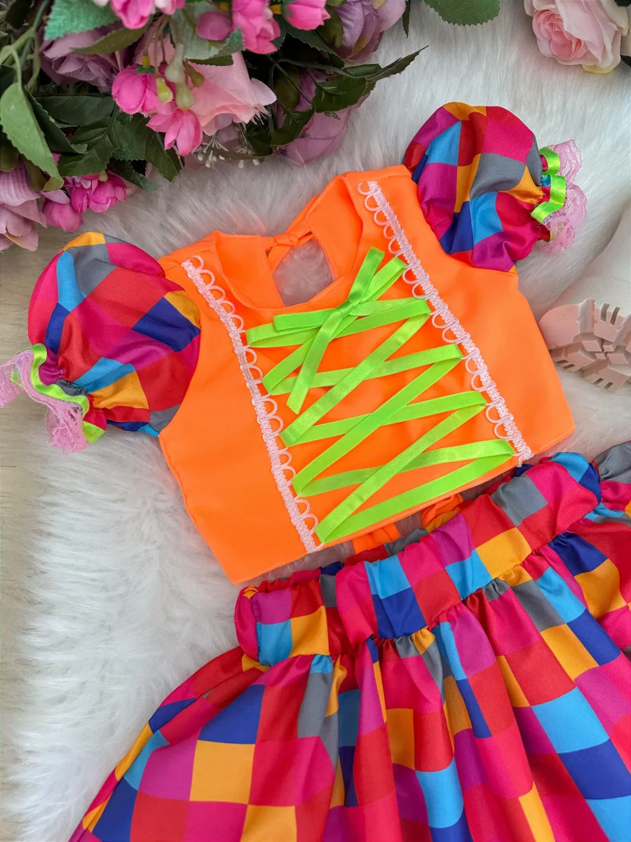 Conjunto Junino Infantil Banana Club Manu Neon