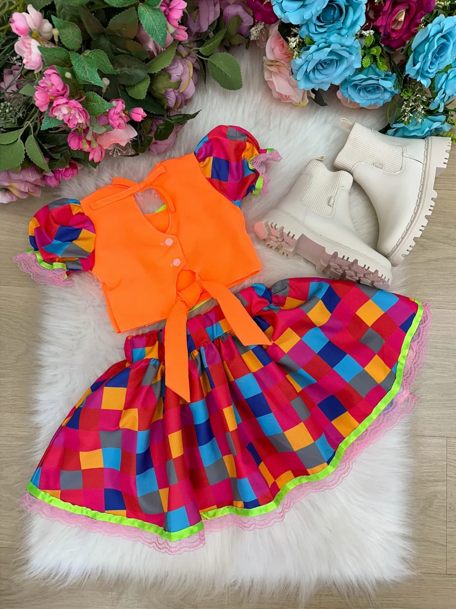Conjunto Junino Infantil Banana Club Manu Neon