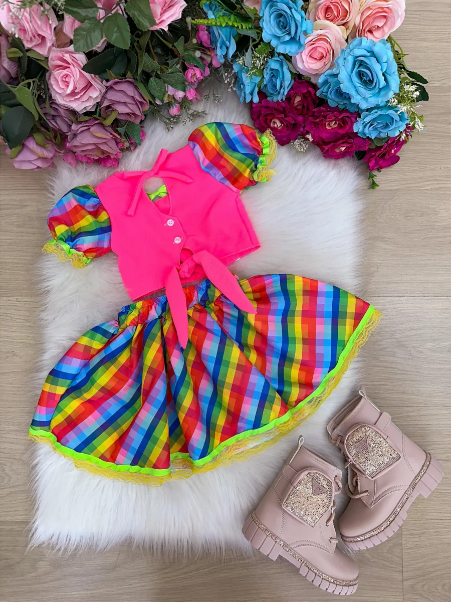 Conjunto Junino Infantil Banana Club Manu Neon
