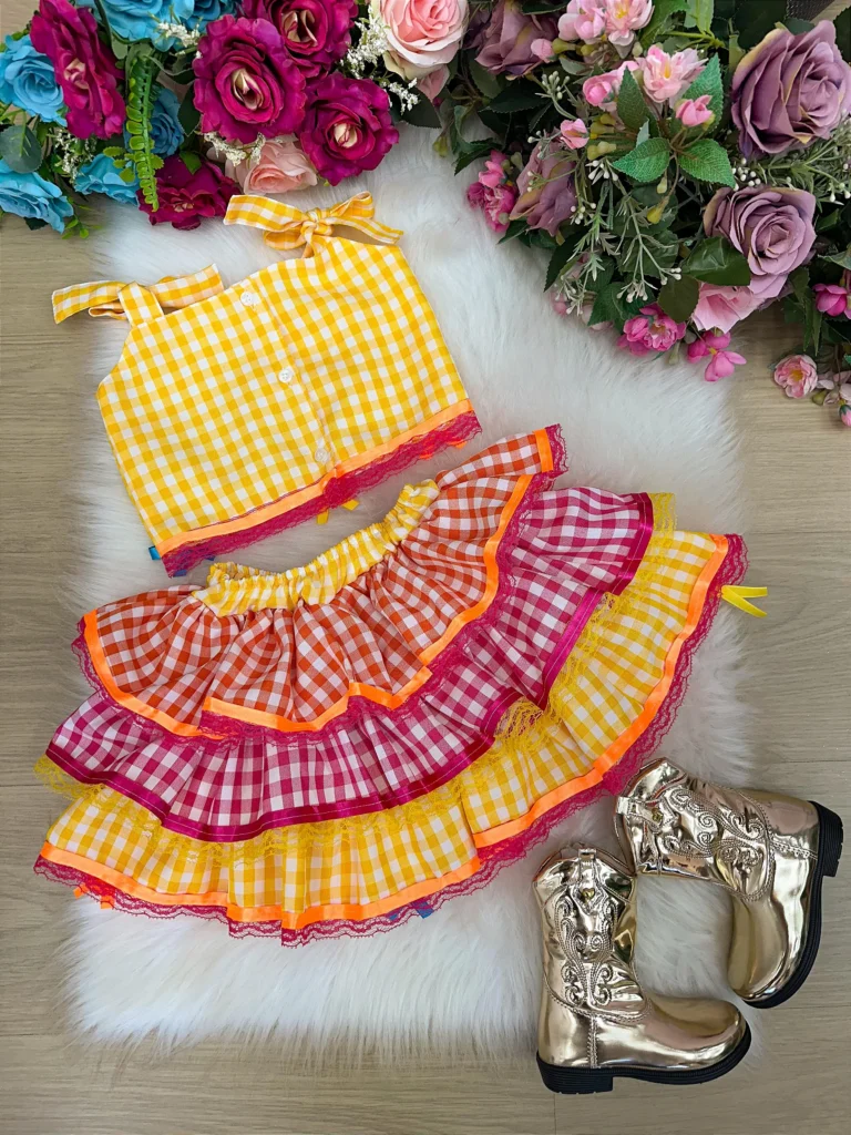 Conjunto Junino Infantil Banana Club Sofia Xadrez