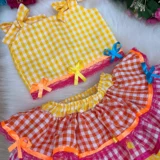 Conjunto Junino Infantil Banana Club Sofia Xadrez