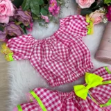 Conjunto Junino Infantil Banana Club Sofia Xadrez