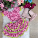 Conjunto Junino Infantil Banana Club Sofia Xadrez