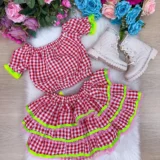 Conjunto Junino Infantil Banana Club Sofia Xadrez