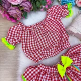 Conjunto Junino Infantil Banana Club Sofia Xadrez