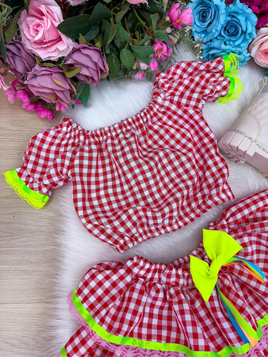 Conjunto Junino Infantil Banana Club Sofia Xadrez