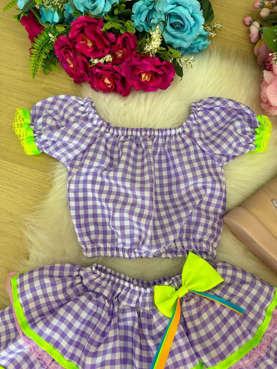 Conjunto Junino Infantil Banana Club Sofia Xadrez