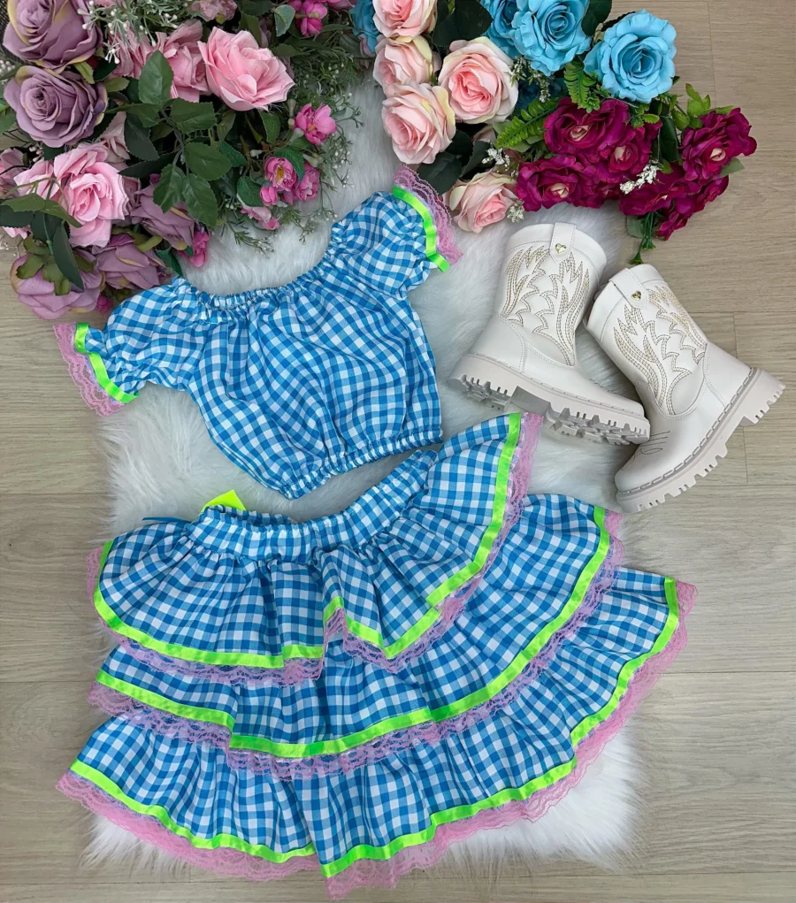 Conjunto Junino Infantil Banana Club Sofia Xadrez