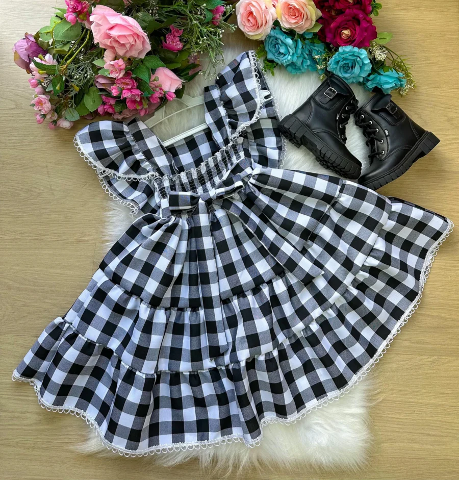 Vestido Infantil Banana Club Aline Xadrez Gola Reta