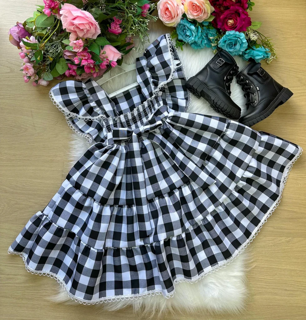 Vestido Infantil Banana Club Aline Xadrez Gola Reta