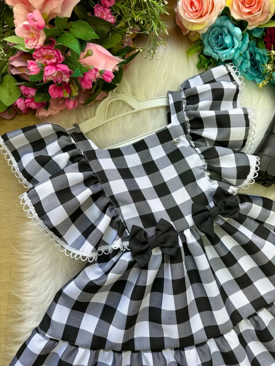 Vestido Infantil Banana Club Aline Xadrez Gola Reta