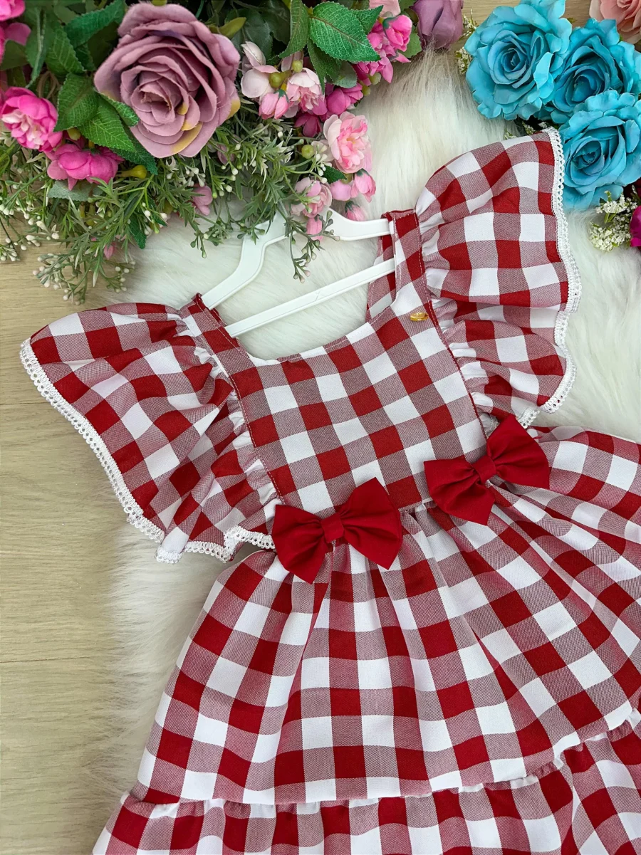 Vestido Infantil Banana Club Aline Xadrez Gola Reta