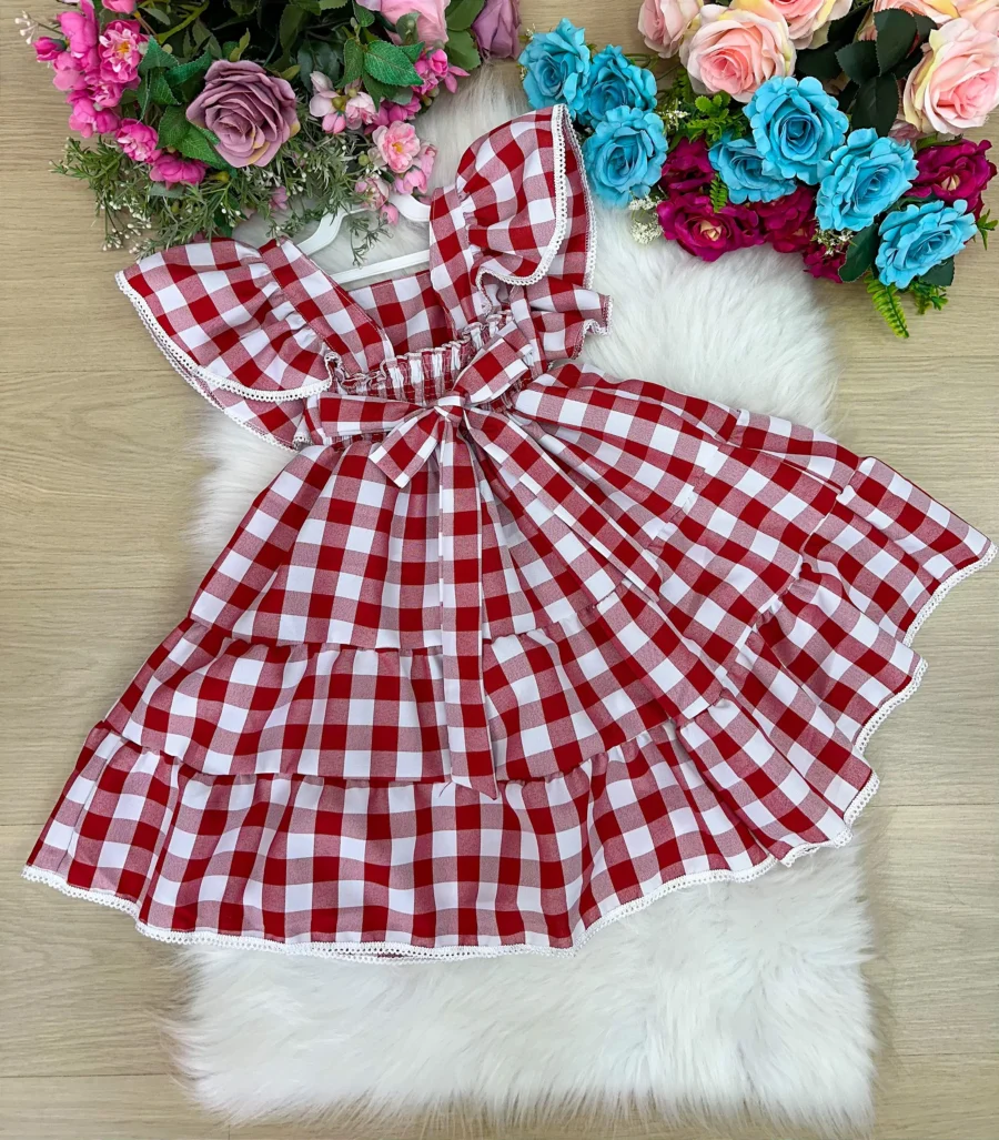 Vestido Infantil Banana Club Aline Xadrez Gola Reta