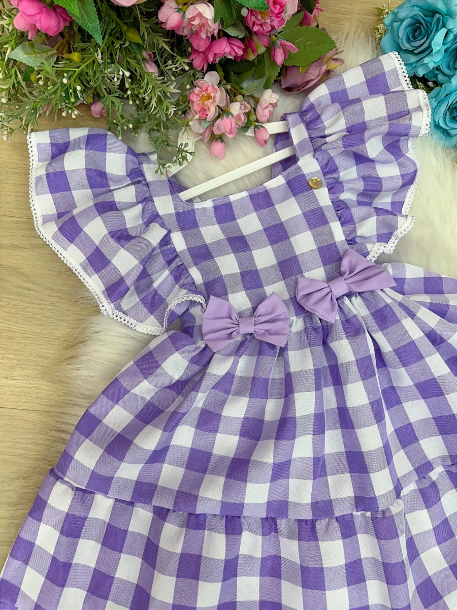 Vestido Infantil Banana Club Aline Xadrez Gola Reta
