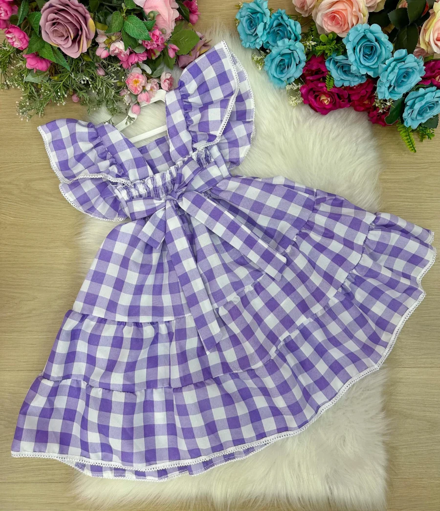 Vestido Infantil Banana Club Aline Xadrez Gola Reta