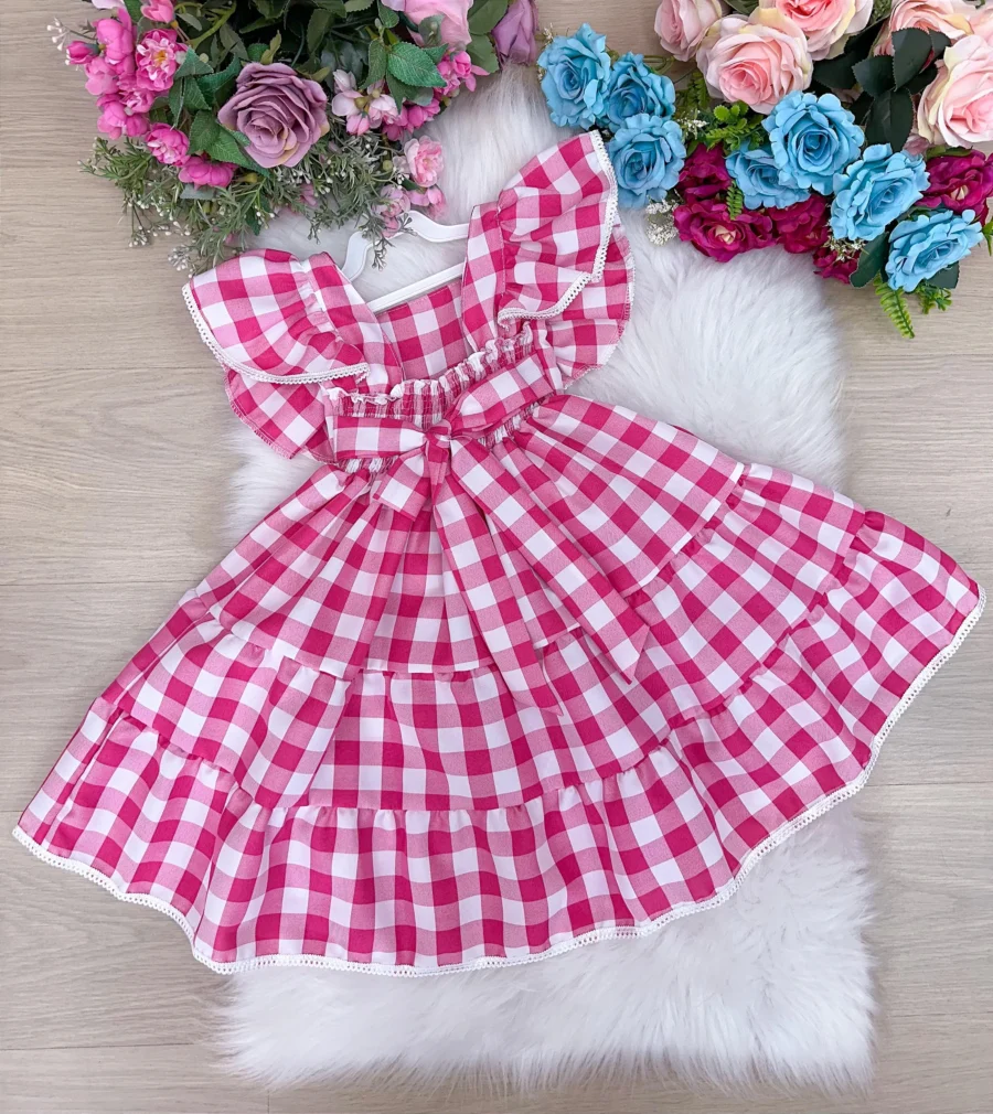 Vestido Infantil Banana Club Aline Xadrez Gola Reta