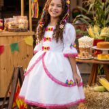 Vestido Junino Infantil Banana Club Noivinha Lacinhos Branco