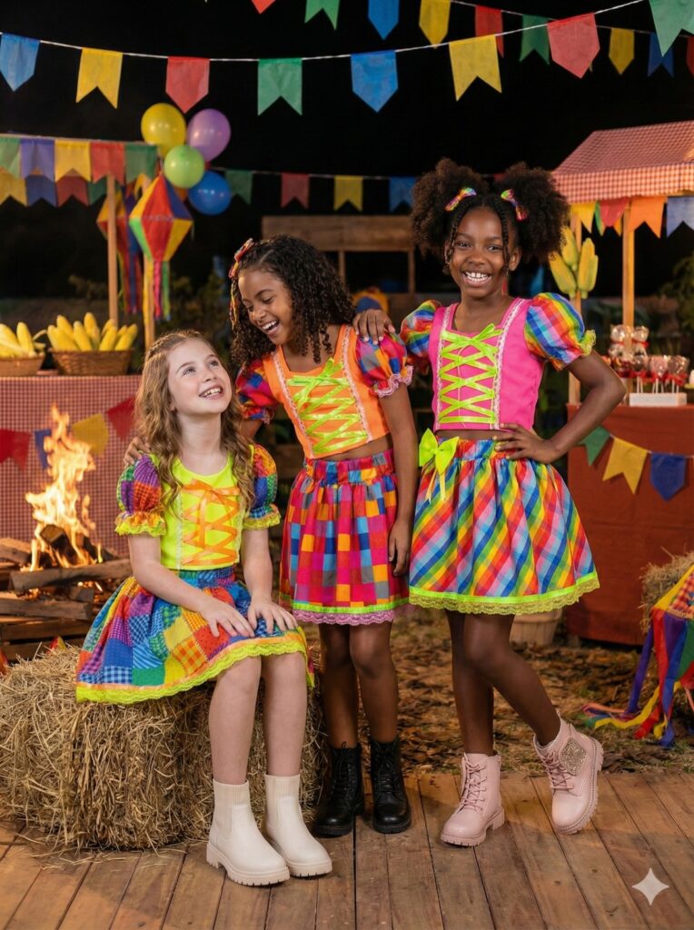 Conjunto Junino Infantil Banana Club Manu Neon