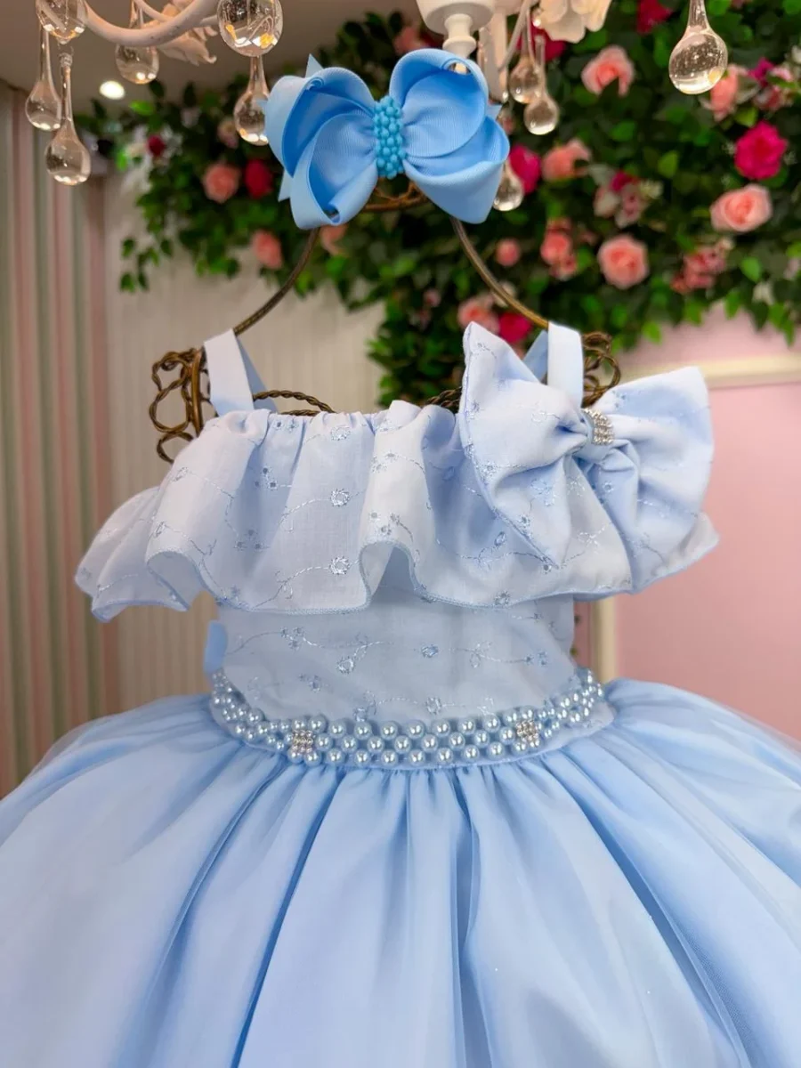 Vestido Infantil Bella Child Martina Lese Tule Cinto Pérolas