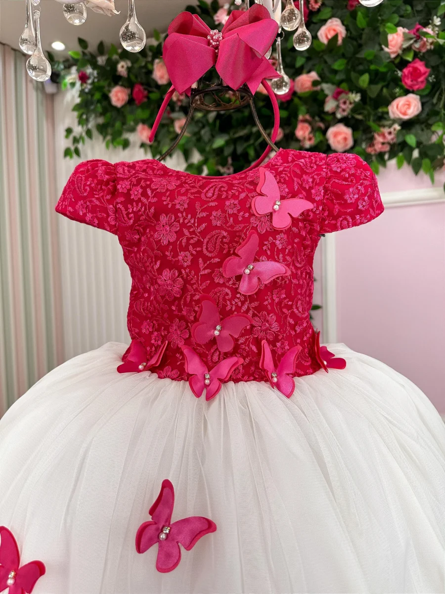 Vestido Midi Juvenil Vila Lele Sabrina Borboletas e Tule