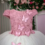 Vestido Midi Juvenil Vila Lele Sabrina Borboletas e Tule