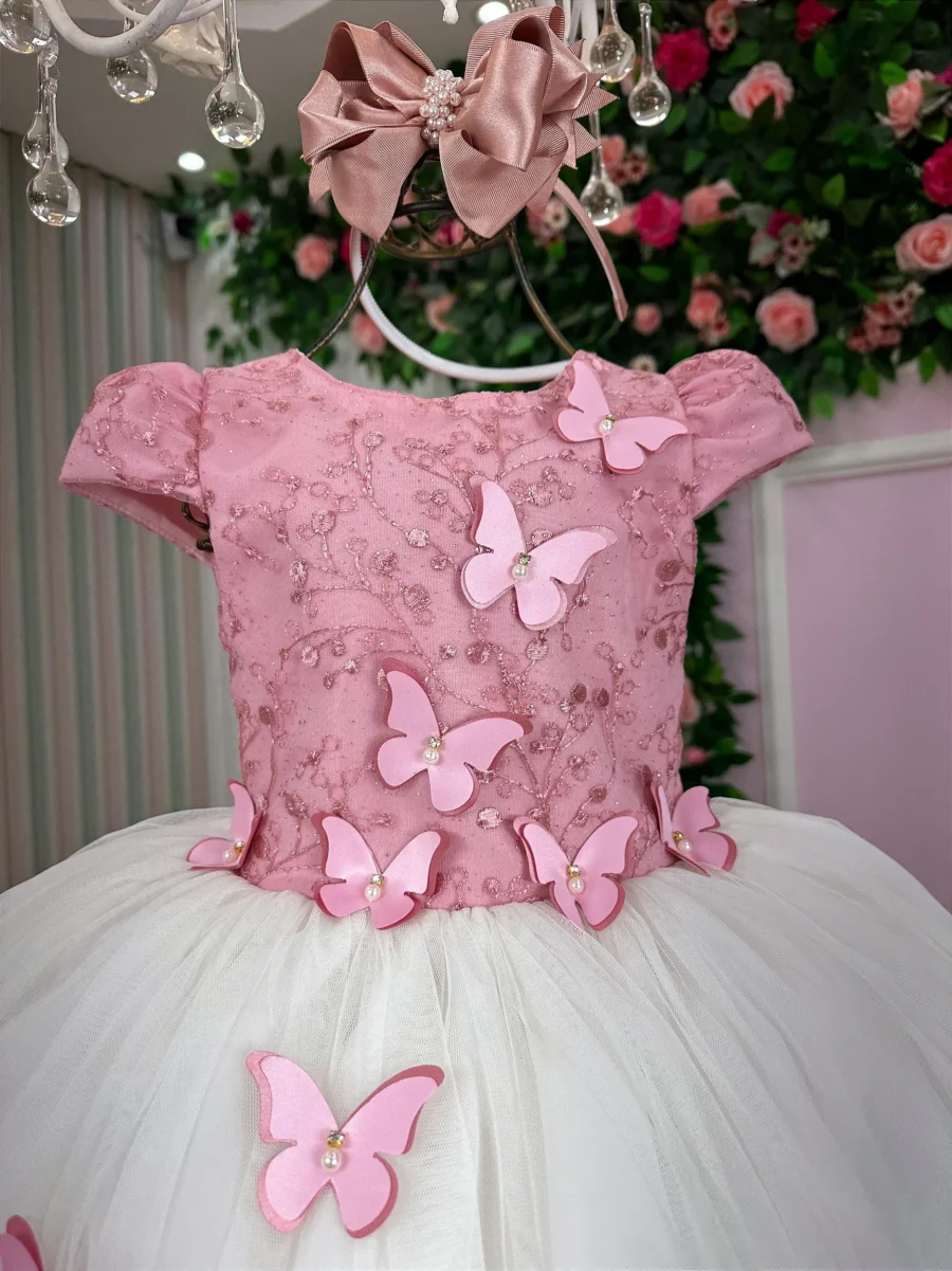 Vestido Midi Juvenil Vila Lele Sabrina Borboletas e Tule