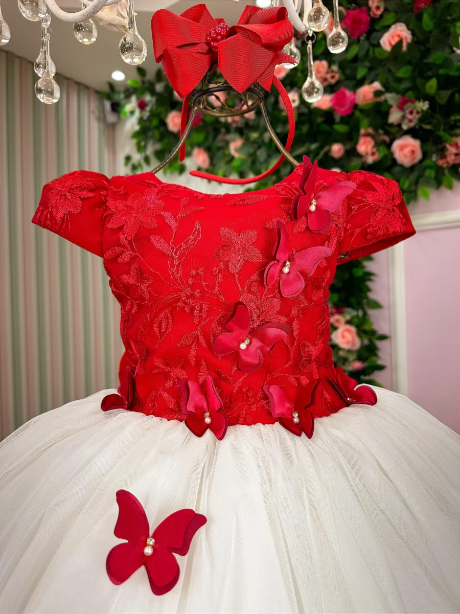 Vestido Midi Juvenil Vila Lele Sabrina Borboletas e Tule
