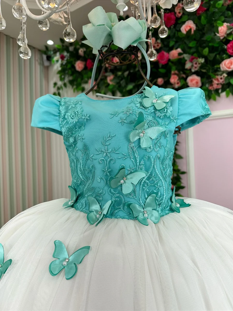 Vestido Midi Juvenil Vila Lele Sabrina Borboletas e Tule