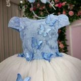Vestido Midi Juvenil Vila Lele Sabrina Borboletas e Tule