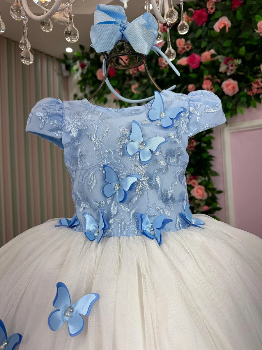 Vestido Midi Juvenil Vila Lele Sabrina Borboletas e Tule