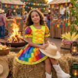 Conjunto Junino Infantil Banana Club Manu Verde Neon