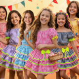 Conjunto Junino Infantil Banana Club Sofia Xadrez