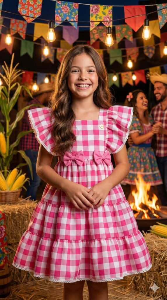 Vestido Infantil Banana Club Aline Xadrez Rosa