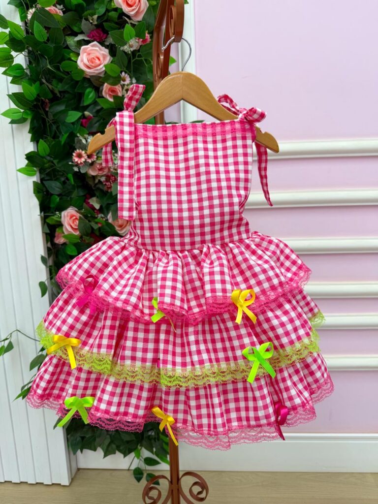 Vestido Infantil Junino Banana Club Arraiá do Chamego Pink