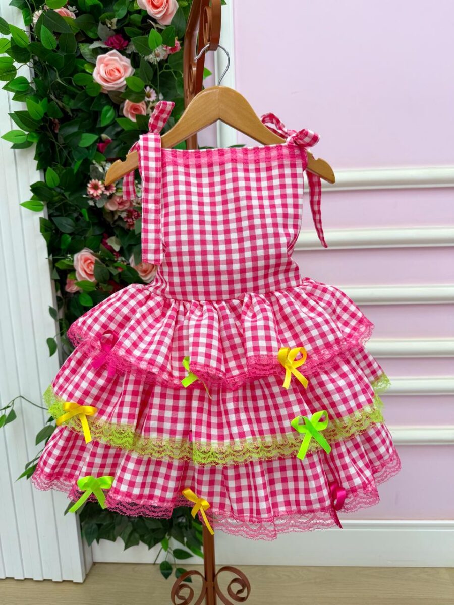 Vestido Infantil Junino Banana Club Arraiá do Chamego Pink