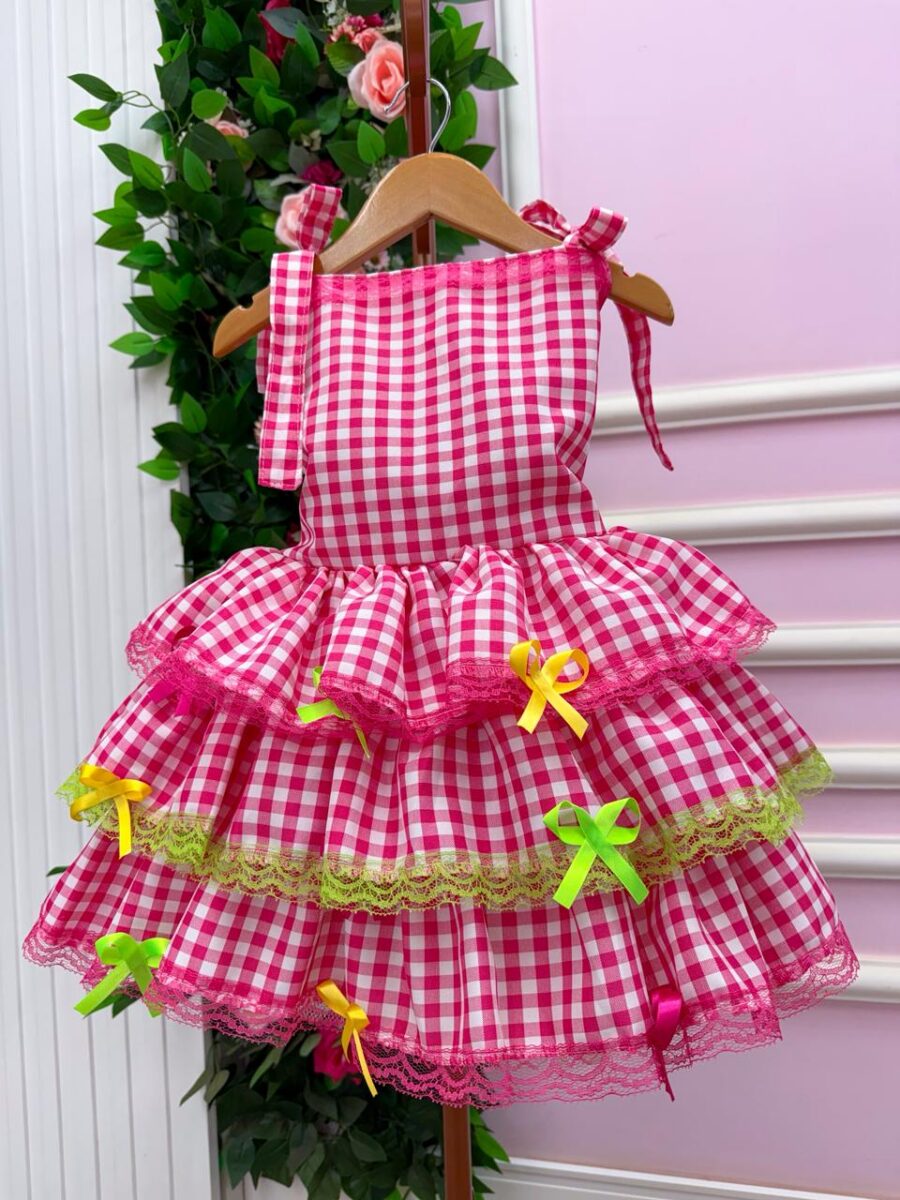 Vestido Infantil Junino Banana Club Arraiá do Chamego Pink