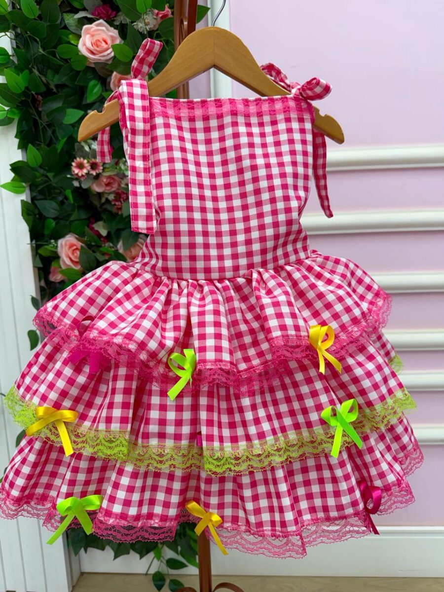 Vestido Infantil Junino Banana Club Arraiá do Chamego Pink