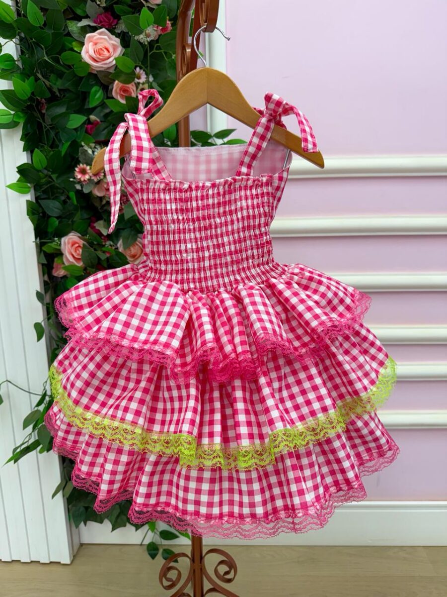 Vestido Infantil Junino Banana Club Arraiá do Chamego Pink
