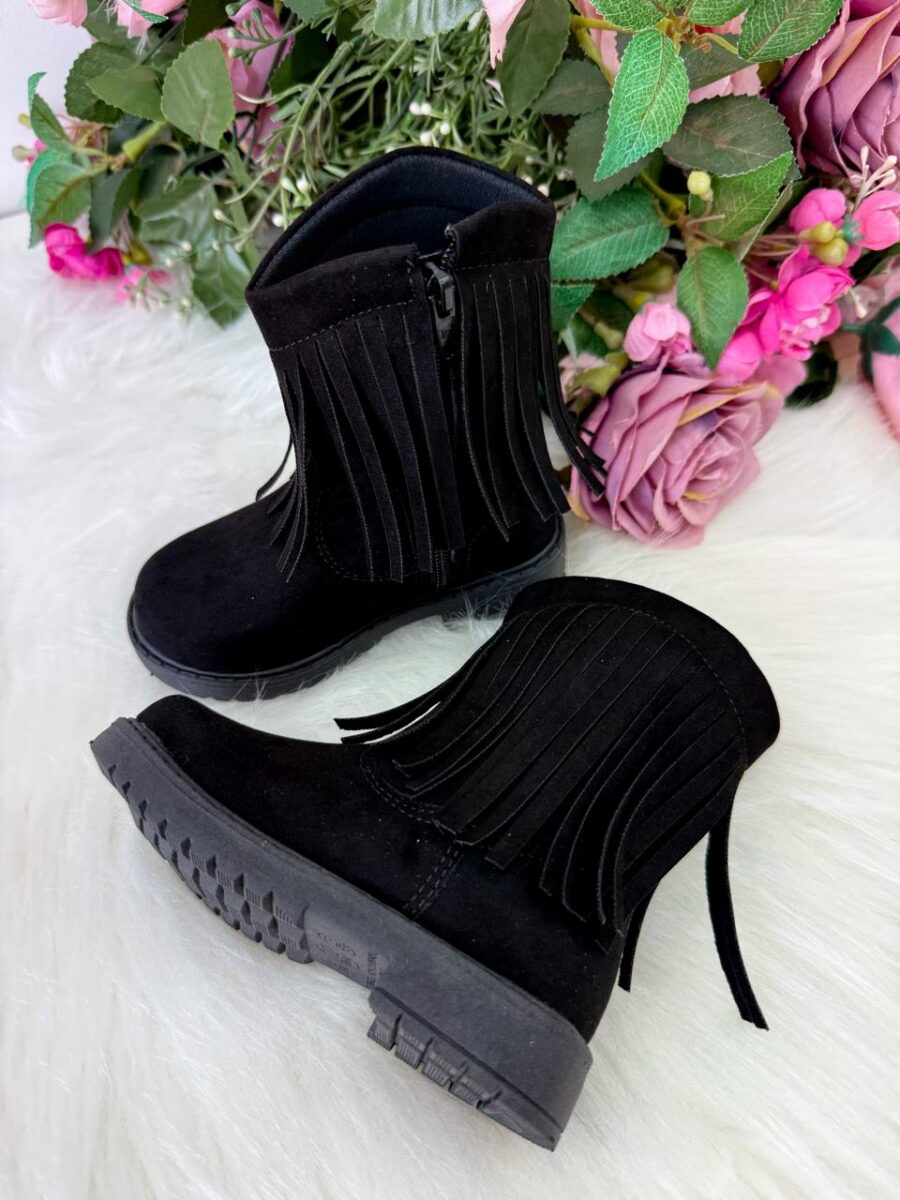 Bota Infantil StarPink Love Texana com Franjas Preta