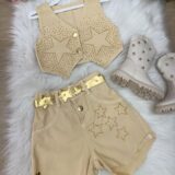 Conjunto Infantil Boiadeira Estrelada Dourado Jeans