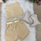 Conjunto Infantil Boiadeira Estrelada Dourado Jeans