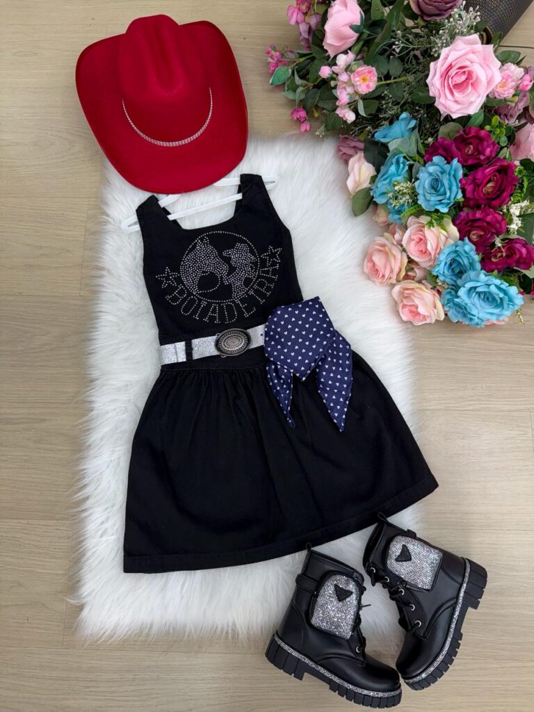 Vestido Infantil Country Boiadeira do Sertão Preto