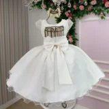 Vestido Infantil Isabela Mini Miss Tule Micro Poá Pérolas