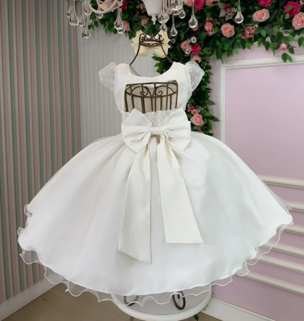 Vestido Infantil Isabela Mini Miss Tule Micro Poá Pérolas