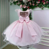 Vestido Infantil Isabela Mini Miss Tule Micro Poá Pérolas