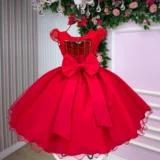 Vestido Infantil Isabela Mini Miss Tule Micro Poá Pérolas