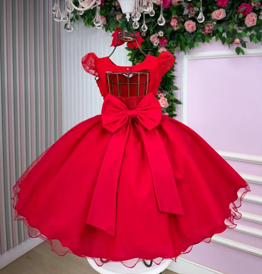 Vestido Infantil Isabela Mini Miss Tule Micro Poá Pérolas